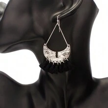 新款時尚波西米亞風格金屬圓形底座流蘇吊墜耳環,附有復古風情,供女士使用 - 波希米亞 - 查看 2