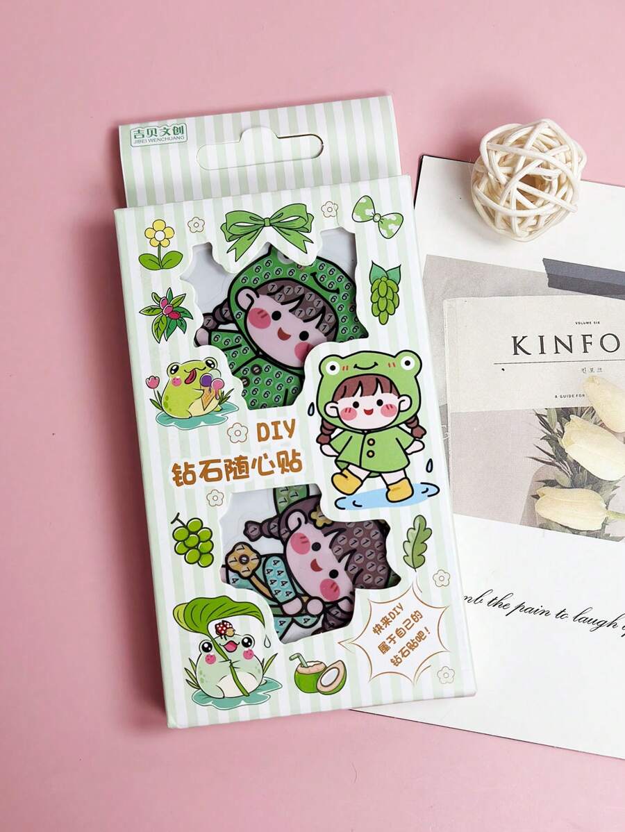 1 Set De Pegatinas De Diamantes De Imitación Adorable De Chica Rana De Dibujos Animados Para Manualidades, Botellas De Agua, Artículos De Papelería, Cuadernos, Decoraciones De Computadoras - Multicolor - Ver 1