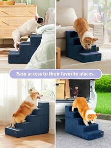 Lesure Dog Stairs For Small Dogs - Pet Stairs For Beds And Couch, Folding Pet Steps With CertiPUR-US Certified Foam For Cat And Doggy, Non-Slip Bottom Dog Steps - Navy Blue - 查看 2