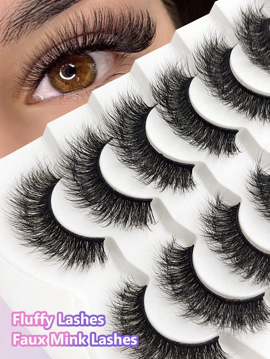 Asiteo 7 Pairs 5D Fluffy Thick Faux Mink False Eyelashes, Comfortable & Voluminous, Reusable - Black - View 1