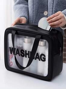1個防水pu化妝品袋護理包含組織器具便攜式旅行袋,大容量,適用於沐浴、健身和化妝品儲藏 - 黑色 - 查看 4