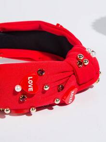 1 件少女紅字與心型裝飾髮帶 - 紅色 - 查看 2