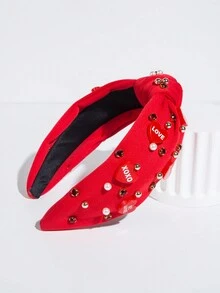 1 件少女紅字與心型裝飾髮帶 - 紅色 - 查看 3