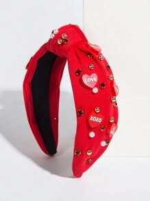 1 件少女紅字與心型裝飾髮帶 - 紅色 - 查看 1