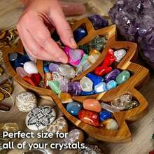 1pc Lotus Shaped Crystal Tray, Crystal Display Tray, Crystal Storage Box, Decorative Crystal Stone - Wood Color - View 4