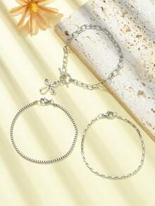 3入組3款風格的鍊式手鍊套裝 - 銀色 - 查看 1
