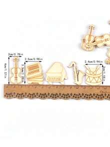 25pcs 2-4cm Natural Wood Color Wooden Craft Instrument Pattern Slices, Diy Scrapbooking Stickers Decorative Accessories - Khaki - View 3