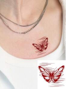 1pc Red Abstract Line & Butterfly Pattern Waterproof Temporary Tattoo Sticker For Daily Wear, Washable & Sweatproof