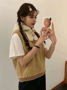 女款新款日韓風休閒大針織毛帽,帽頂附牛角釦設計,純色,簡單的耳保暖,暖和的雷鋒帽,秋冬配帽必備,一片式圍巾,時尚的拉法帽 - 薄荷綠 - 查看 4