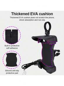 Qc3.0 18w 摩托車手機架充電器,帶太陽和雨的支架,支持手機座 - no charger - Handle installation - 查看 6