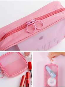 3入組網眼透明化妝包洗漱袋，紅色信封化妝包帶拉鍊口洗漱袋收納袋便攜式化妝包，大容量防塵洗漱袋美容化妝袋護膚洗漱袋收納袋，柔軟方便的洗漱袋，旅行和戶外化妝袋洗漱袋旅行袋旅行化妝包旅行套裝 - 粉色 - 查看 3