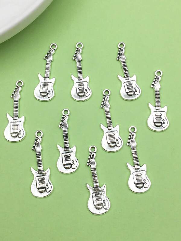 20pcs Antique Silver Alloy Guitar Musical Instrument Music Charm DIY Pendant For Bracelet Jewelry Craft Making Accessories Jewelry Supplies
