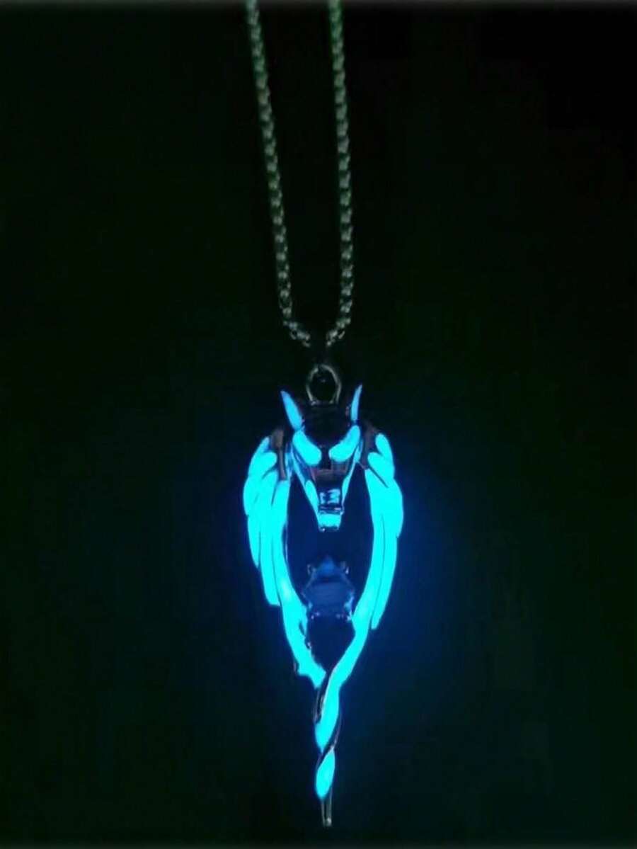 男士1入組前衛夜光狼頭吊墜項鏈適合女士日常裝飾,適用於首飾類禮品和派對 - 藍色 - 查看 1