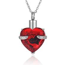 1pc Pet Memorial Heart Shaped Glass Urn Necklace, Stainless Steel Birthstone Pet Ashes Cremation Pendant
