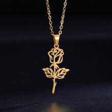 1入流行鈦鋼花項鍊,中空玫瑰吊墜,個性化極簡不鏽鋼項鍊 - 金色 - 查看 13