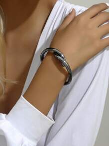 1入 Viking Mobius 金屬開口手環,個性化,時尚簡約,女性適用,輕盈奢華,適合情侶,情人節送女友禮物,佩戴舒適,派對必備 - 銀色 - 查看 9