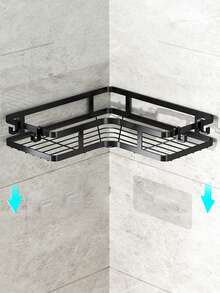 1/2入組浴室角落架,三角形淋浴置物架,可掛於浴室、廚房、廁所等牆上,無需鑽孔安裝 - 黑色 - 查看 8