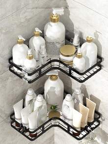 1/2入組浴室角落架,三角形淋浴置物架,可掛於浴室、廚房、廁所等牆上,無需鑽孔安裝 - 黑色 - 查看 6