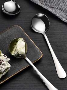 6pcs Thickened Stainless Steel Wide Handle Soup Spoons - Silver - View 5