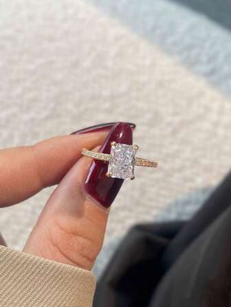 BALMORA 1pc Luxury S925 Sterling Silver Charm Ice Flower Rectangular Ring For Women For Proposal Engagement Party Wedding Bridal Jewelry Valentines