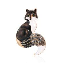 European And American Style Fox Brooch Pin, Vintage & Concise & Rhinestone Decor Sweater Clip, Zinc Alloy Cardigan Accessory - Black - View 1
