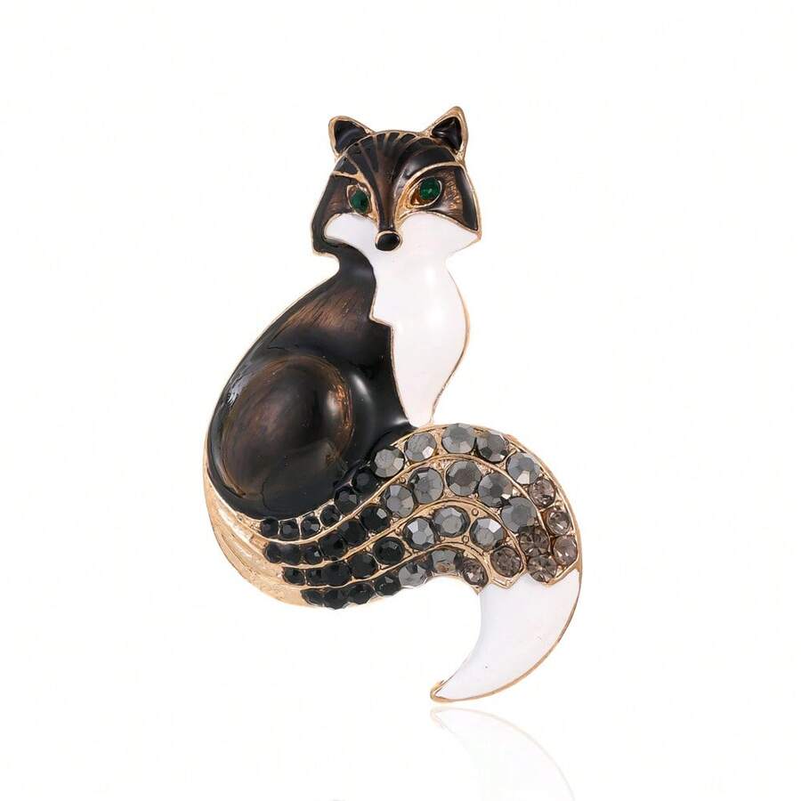 European And American Style Fox Brooch Pin, Vintage & Concise & Rhinestone Decor Sweater Clip, Zinc Alloy Cardigan Accessory - Black - View 1