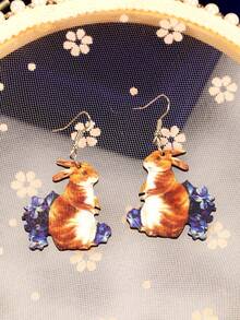 1對新到貨復活節木質老式雞和兔和菜單形狀耳環,女士專屬 - 彩色 - 查看 3