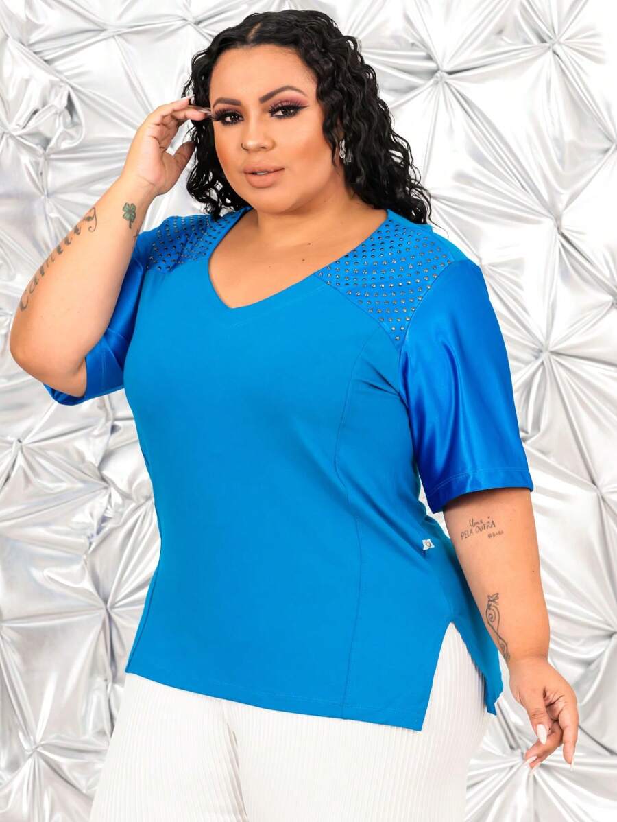 Plus Size T-Shirts - 藍色 - 查看 1