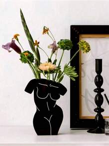 1pc Nordic Style Black Acrylic Household Vase, Ins Style Simple Creative Artistic Human Body Shaped Vase, Flower Hydroponics Decorative Ornaments, High-End Home Living Room Decorations, Suitable For Home Living Room And Bedroom Decoration - A black creative vase - View 1