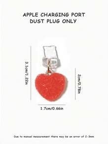Solid Red Heart Shaped Dust Plug With Pendant Compatible With Apple Mobile Devices - Red - View 4