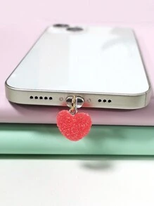 Solid Red Heart Shaped Dust Plug With Pendant Compatible With Apple Mobile Devices - Red - View 2