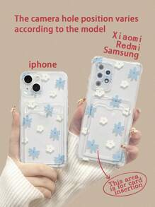 Summer Apple Daisy With Phone Charm Floral Print Clear Phone Case With Lanyard Kawaii Waterproof Shockproof Anti-Fall Scratch Resistant - Multicolor - View 4