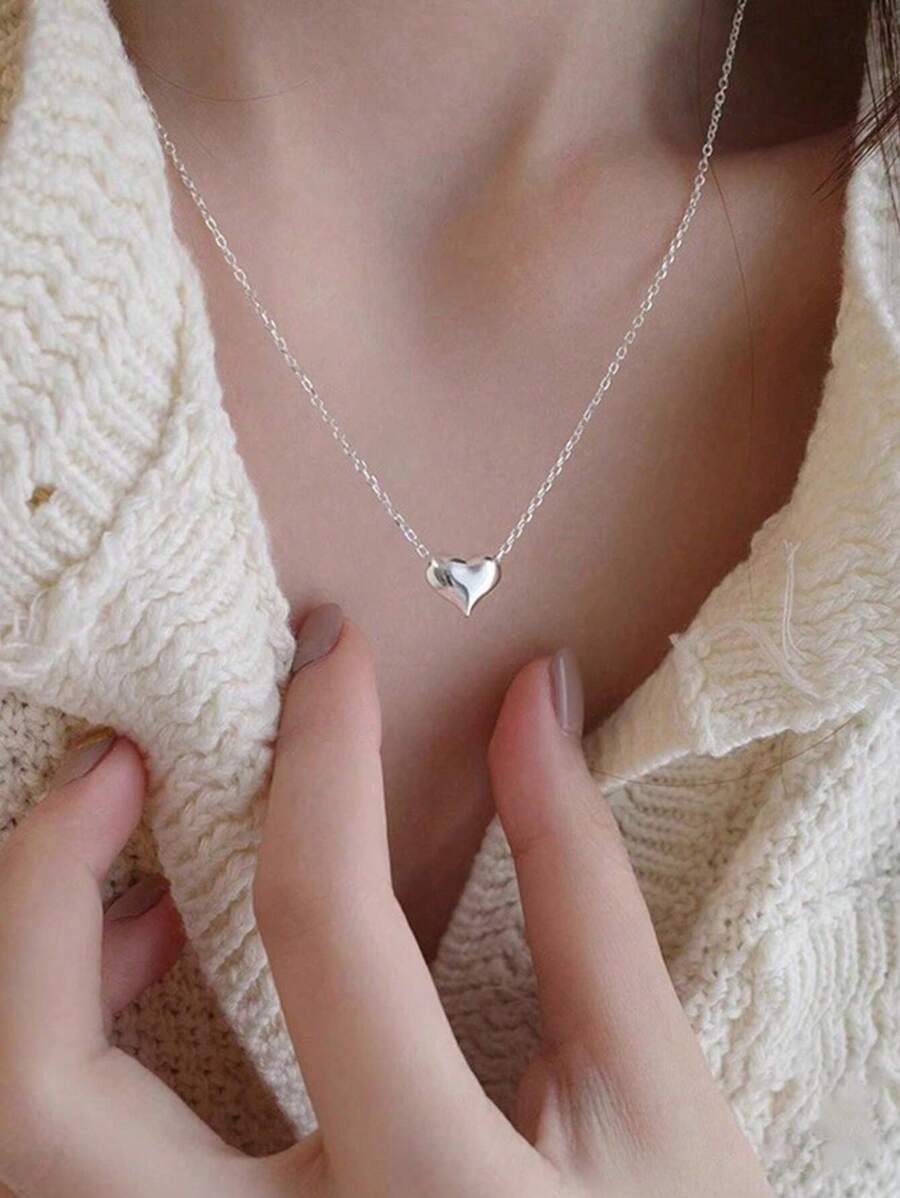 GAGAFEEL 1 件简约经典 S925 纯银心形项链，心形吊坠锁骨链，适合女士礼物