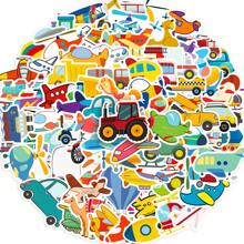 100/200pcs Vehicle Stickers For Water Bottles, Cartoon Truck Cars Airplanes Stickers For Laptops Phones Luggage Envelope, Vinyl Waterproof Stickers Pack For Students Teens - Multicolor - View 1