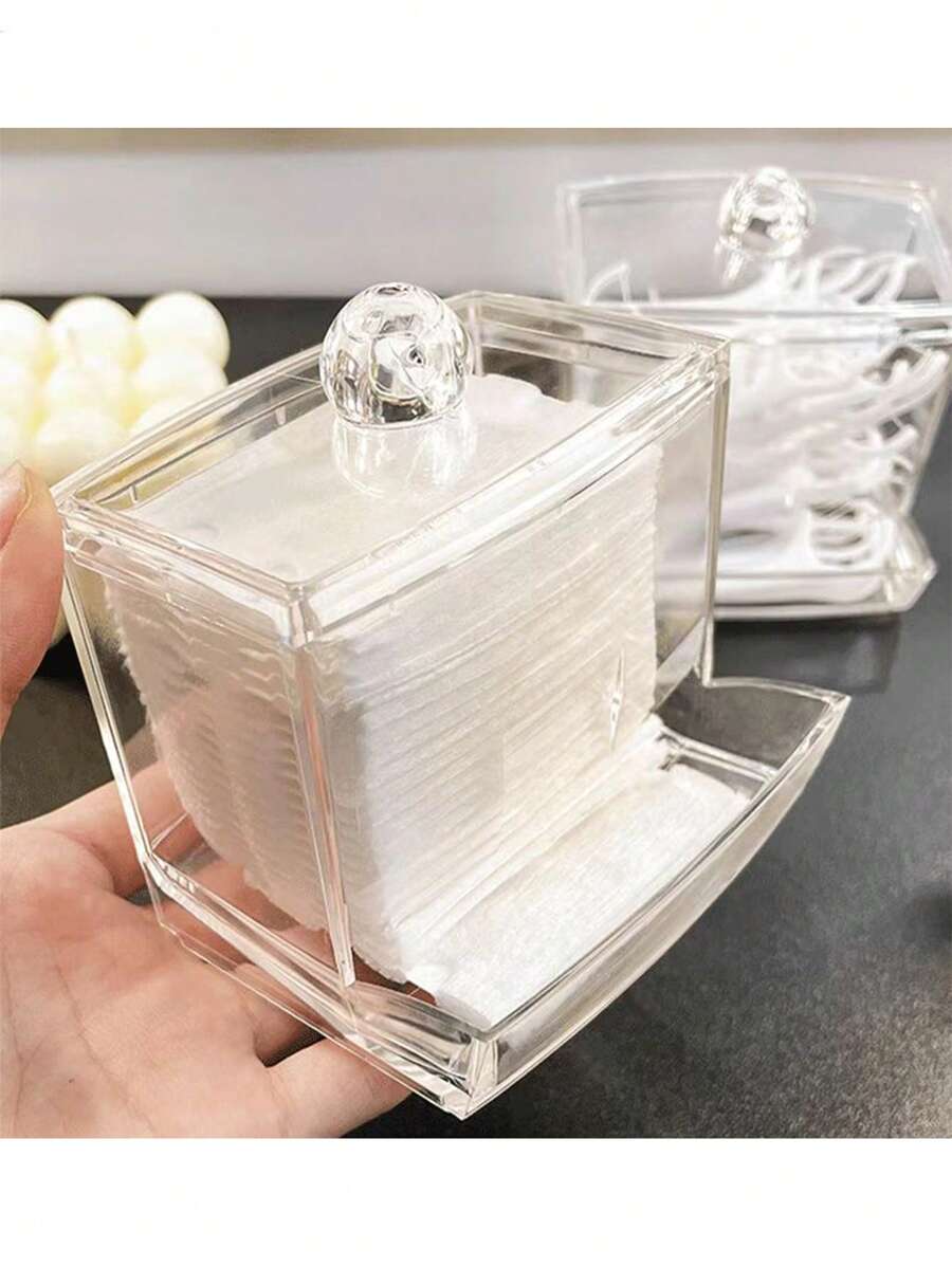 1pc Transparent Acrylic Box For Disposable Pads, Swabs, Cosmetic Puffs And Desk Samples Storage - White - View 1