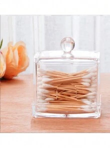 1pc Transparent Acrylic Box For Disposable Pads, Swabs, Cosmetic Puffs And Desk Samples Storage - White - View 2