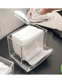 1pc Transparent Acrylic Box For Disposable Pads, Swabs, Cosmetic Puffs And Desk Samples Storage - White - View 6