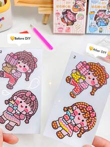 1 Set De Pegatinas De Diamantes De Imitación Adorable De Chica Rana De Dibujos Animados Para Manualidades, Botellas De Agua, Artículos De Papelería, Cuadernos, Decoraciones De Computadoras - Multicolor - Ver 4