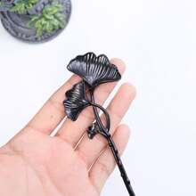 1個銀杏葉形裝飾髮夾,黑色簡約髮棒,女性、女孩髮飾 - 黑色 - 查看 2