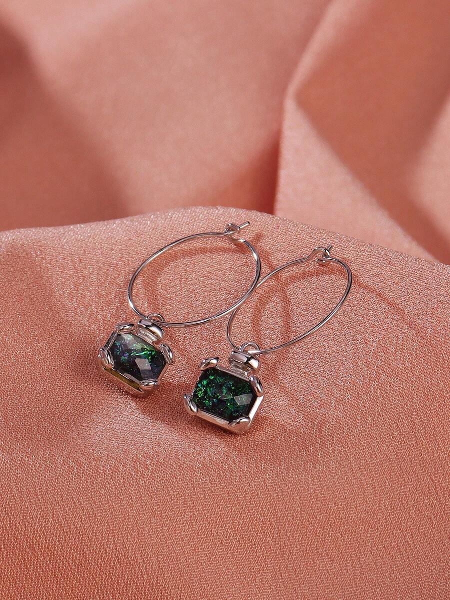 1雙簡約風格冷色調彩色及蛋白石裝飾小型多用途925純銀耳環,女性日常佩戴,diy - 銀色 - 查看 1