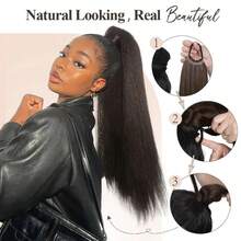 Tóc đuôi ngựa thẳng dài 24 inch bằng sợi tổng hợp, tóc giả màu nâu sẫm/màu bọ hung dành cho phụ nữ, tóc giả hóa trang tiệc tùng, tóc tết dài kèm dây chun, phụ kiện tóc - Dark Brown - Xem 9