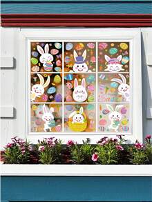 9pcs Easter Window Cling Stickers, Easter Bunny, Eggs Static Cling Decals, Holiday Decorations For Window, Glass - Multicolor - View 3