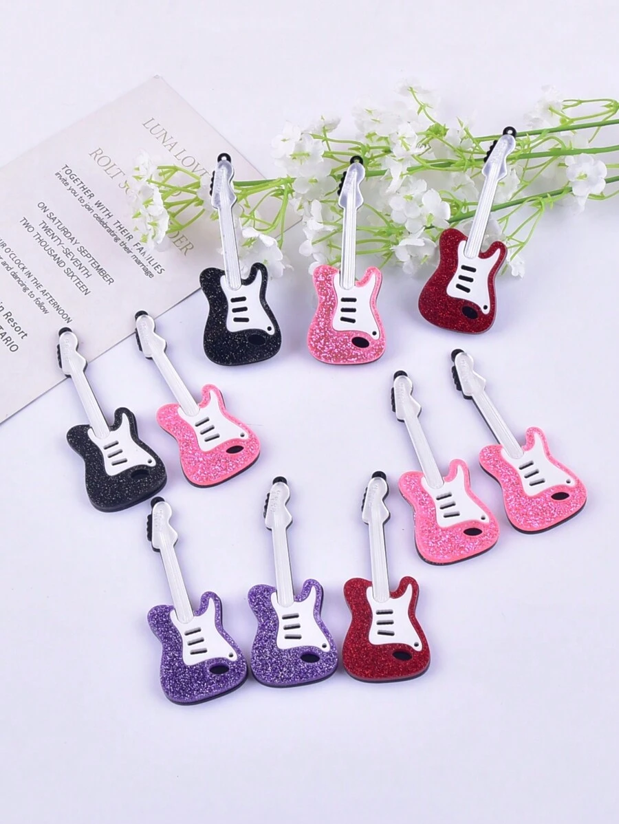 10pcs/Set Fashionable Guitar Shaped Acrylic Jewelry Pendant For Women's Earring, Necklace, Key Chain Making
