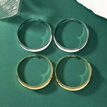 1套；2對歐美時尚誇張優雅的環形耳環，極簡主義，輕奢，適合女士日常穿著。 - 金色加銀色套裝 - 查看 2