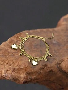 新款时尚简约个性化双层心形手链 - 龐克潮酷蹦迪嘻哈金手鍊 - 查看 3