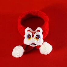 1入寵物新年圍巾,寵物貓織春節圍巾,編織保暖紅色吉祥寵物頸巾,貓咪新年節慶寵物裝飾 - 酒紅色 - 查看 9