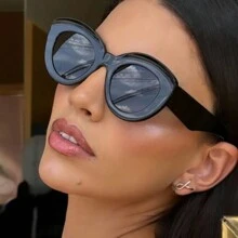 女士優雅復古貓眼橢圓形時尚眼鏡 - 黑色 - 查看 1