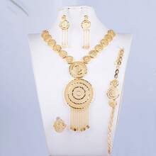 5 件/套圆形几何花卉图案围兜项链配心形流苏，18K 镀金，优雅法式浪漫迪拜新娘婚礼派对礼物送给妈妈姐妹，金色首饰套装 - 香檳色 - 查看 9