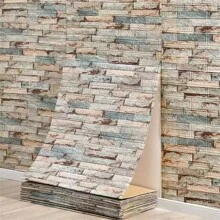 16.4英尺/30.8英尺3d復古磚紋自粘壁紙,防水防潮,適用於廚房,臥室,客廳,家居裝飾 - 藍色 - 查看 3