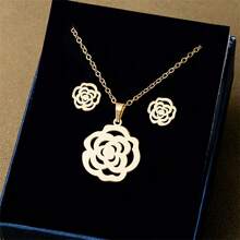 不鏽鋼耳環項鍊套裝,、手掌、眼睛、玫瑰吊墜飾品 - 星月 - 查看 6